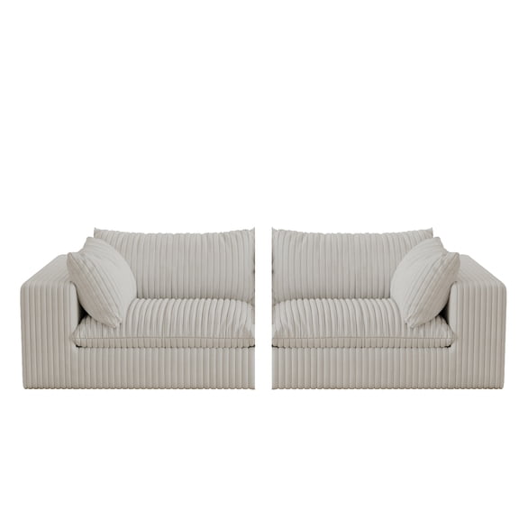 LiviNest Modular Sofa 2 Seater White: Feather Cushion & Fabric Cover - Full Sponge Support & Compression Packed for Small Space & Home Office Use