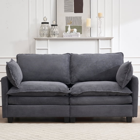 LiviNest Modular Sofa for Living Room: 2-Layer Cloud Comfort System - Deep Seat U-Shaped Velvet Couch with 2 Lumbar Pillows - Reconfigurable 2-Seat Sofa for Apartments & Small Spaces