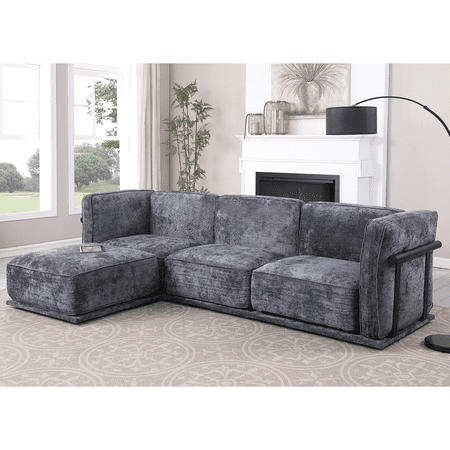 LiviNest Modular Sofa for Modern Living Rooms: 120" Dark Gray Chenille Sectional - 4-6 Seat Comfort for Family Gatherings & Movie Nights - Reconfigurable Design with Matching Ottoman