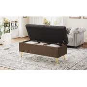 LiviNest Multi-Functional Storage Ottoman Bench 4-in-1 Seating & Hidden Storage - 44.7L x 17.9W Tufted Boucl  Cushion with Gold Metal Legs - Bedroom Living Room Entryway Apartment Furniture
