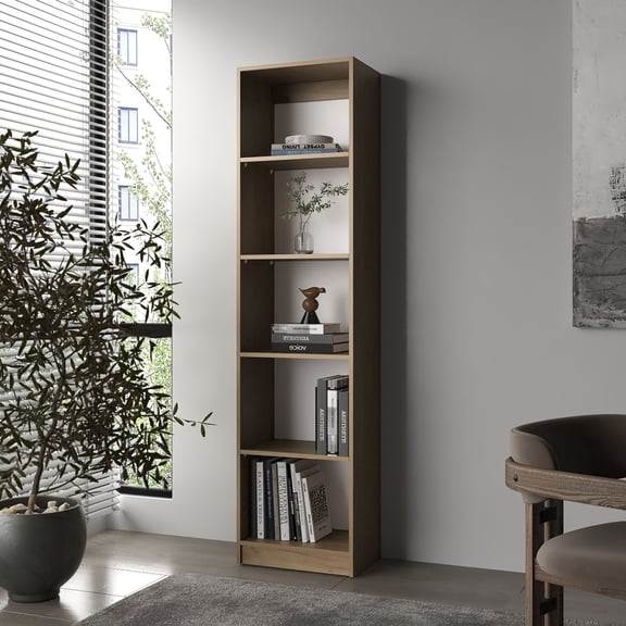 LiviNest Narrow Bookcase for Small Spaces: 17.8-Inch Wide 5-Shelf Storage - 35+ lbs Capacity for Books & Decor in Apartments & Offices - Natural Oak & White