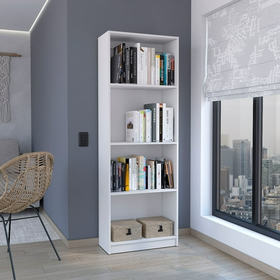 LiviNest Narrow Bookcase for Small Spaces: 4-Shelf Display Unit - 71.1" Tall Storage for Books & Decor - Modern White Home Office Shelf