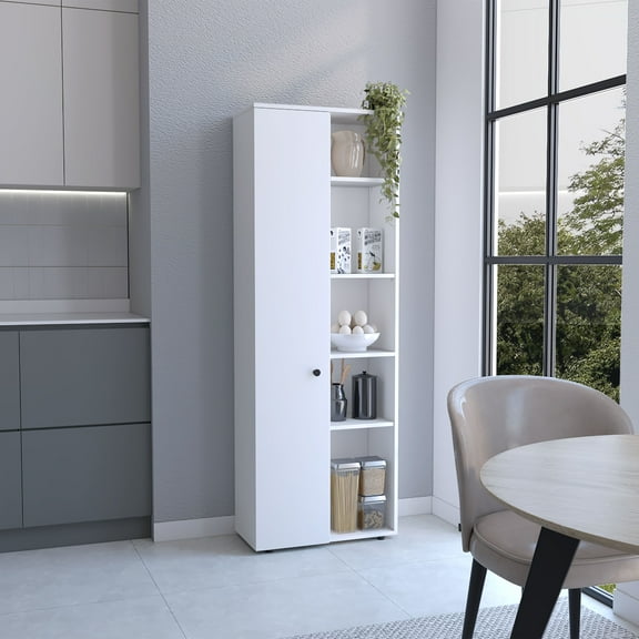 LiviNest Narrow Kitchen Storage Cabinet: 16.5 Inch Wide Pantry with 10 Compartments - Modern White Tall Cabinet for Small Spaces & Apartment Kitchen Organization