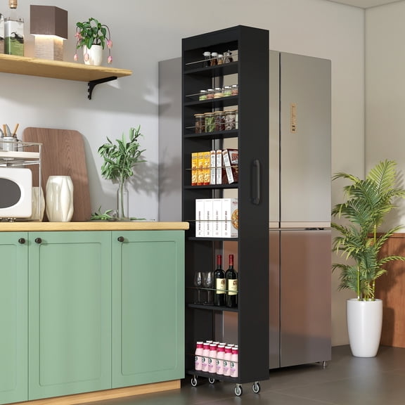LiviNest Narrow Pull-Out Storage Shelf: 7.8-Inch Slim Space-Saving Organizer for Kitchen & Apartment - 7-Tier Mobile Cart with Wheels & Handle for Refrigerator/Washer Gaps & Small Homes