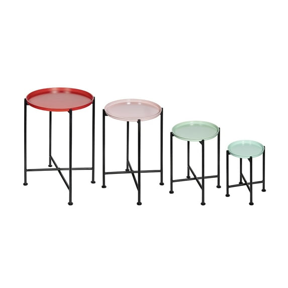 LiviNest Nesting Side Table Set - Multicolor Stackable Metal End Tables with Varying Heights for Plant Display & Small Space Decor - Modern Round Accent Tables for Succulent Arrangements & Living Roo