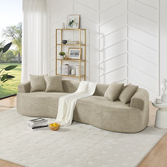 LiviNest No-Assembly Cloud Sofa for Apartments: 0-Minute Setup 4-Seater Curved Couch - 112 Inch Chenille Sectional Sofa for Living Room & Family Gatherings