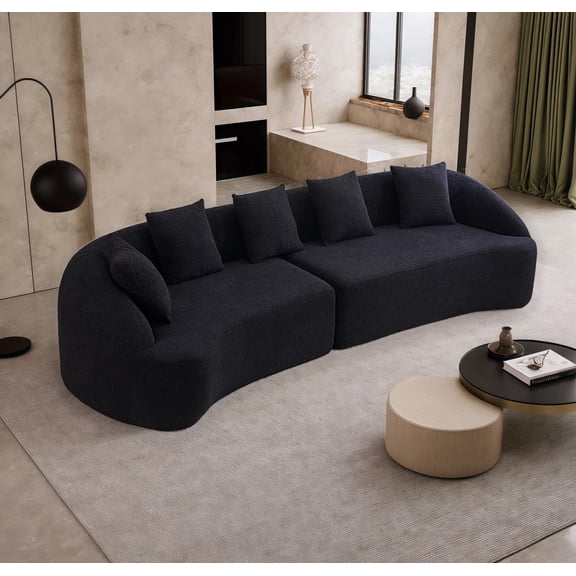 LiviNest No-Assembly Sofa for Apartment: 0-Minute Setup Curved Sectional - 110"L 5-Seater Safe Rounded Design for Family & Pets - High-Density Chenille Black