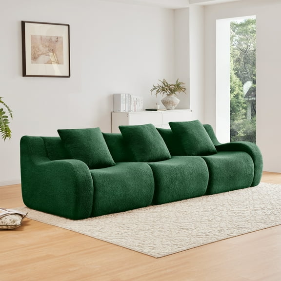 LiviNest No-Assembly Sofa for Living Room: 0-Minute Setup 3-Seat Sofa - All-Day Ergonomic Support & Anti-Slip Design - Green Teddy Fabric for Apartment Bedroom Reading Nook