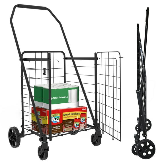 LiviNest Open-Door Folding Shopping Cart: One-Trip Unload for Groceries & Laundry - 120 LBS Capacity & 360 Wheels for Apartments & Seniors