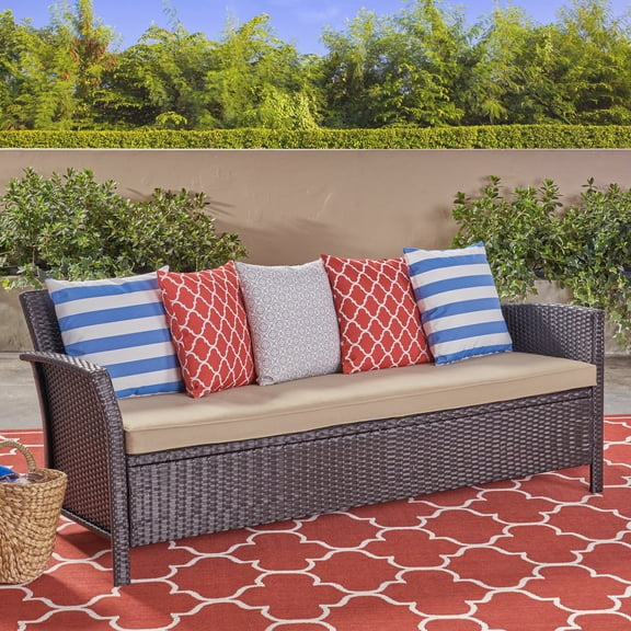LiviNest Outdoor 3-Seater Sofa for Patio: Weather-Ready Comfort for 3-Hour Gatherings - 73-Inch All-Weather Wicker Sectional with Cushions - Backyard & Garden Seating for Family & Friends