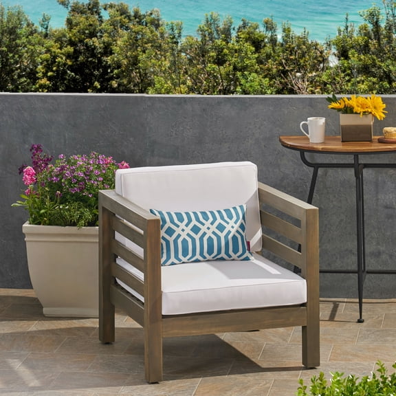 LiviNest Outdoor Club Chair: Modular Patio Seating with Acacia Wood Frame & Removable Cushions - Mid-Century Modern Design for Small Spaces & Urban Gardens