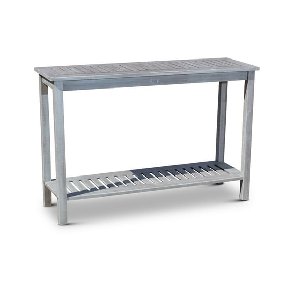 LiviNest Outdoor Console Table: 48-Inch Eucalyptus Table for Patio - 2-Shelf Storage & Display - Silver Gray Finish for Indoor/Outdoor Use