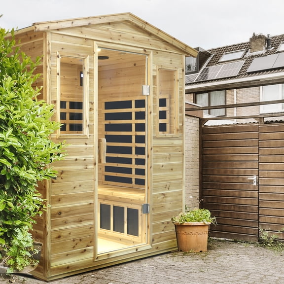 LiviNest Outdoor Far-Infrared Sauna for 4 Person: 8-Panel Far-IR Therapy - All-Weather Old Fir Backyard Wellness Retreat - Family & Friends Social Relaxation