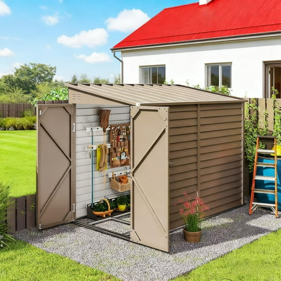 LiviNest Outdoor Metal Storage Shed: Galvanized Steel Tool Storage with Lockable Doors & Internal Foundation - 38ft Garden Shed for DIY Workshop Tool Organization & Backyard Equipment Protection