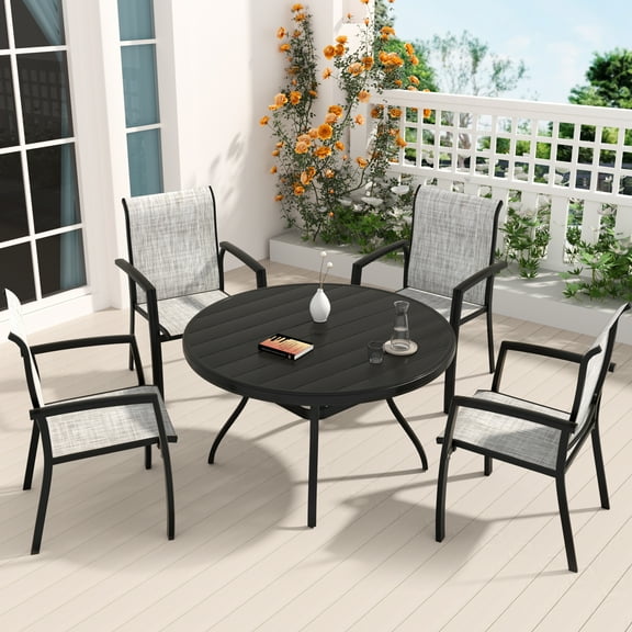 LiviNest 5-Piece Patio Dining Set: 40.6 Inch Round Table & 4 Stackable Chairs - All-Weather Outdoor Furniture for Balcony Garden Poolside Relaxation