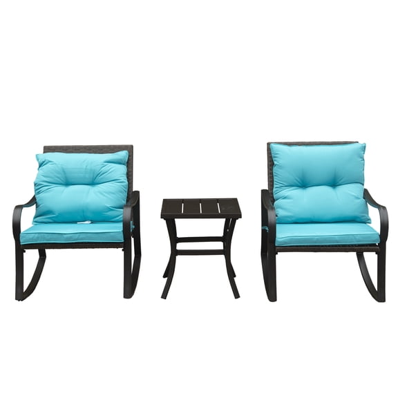 LiviNest Outdoor Patio Rocking Chair Set: 2-Person Seating Group with Cushions & Table - Steel Frame Weather Resistant PE Wicker for Garden Balcony Relaxation
