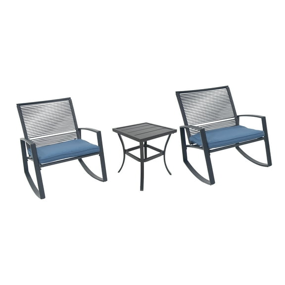 LiviNest Outdoor Rocking Chair Set: Compact Patio Furniture for Small Balcony & Porch - 2 Rocking Chairs & Side Table with Thick Cushions & Weatherproof Design for Urban Professionals