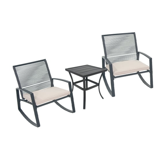 LiviNest Outdoor Rocking Chair Set with Side Table - Patio Conversation Set for Two with Weatherproof Cushions & Metal Frame - Compact Balcony Bistro Furniture for Relaxing & Reading
