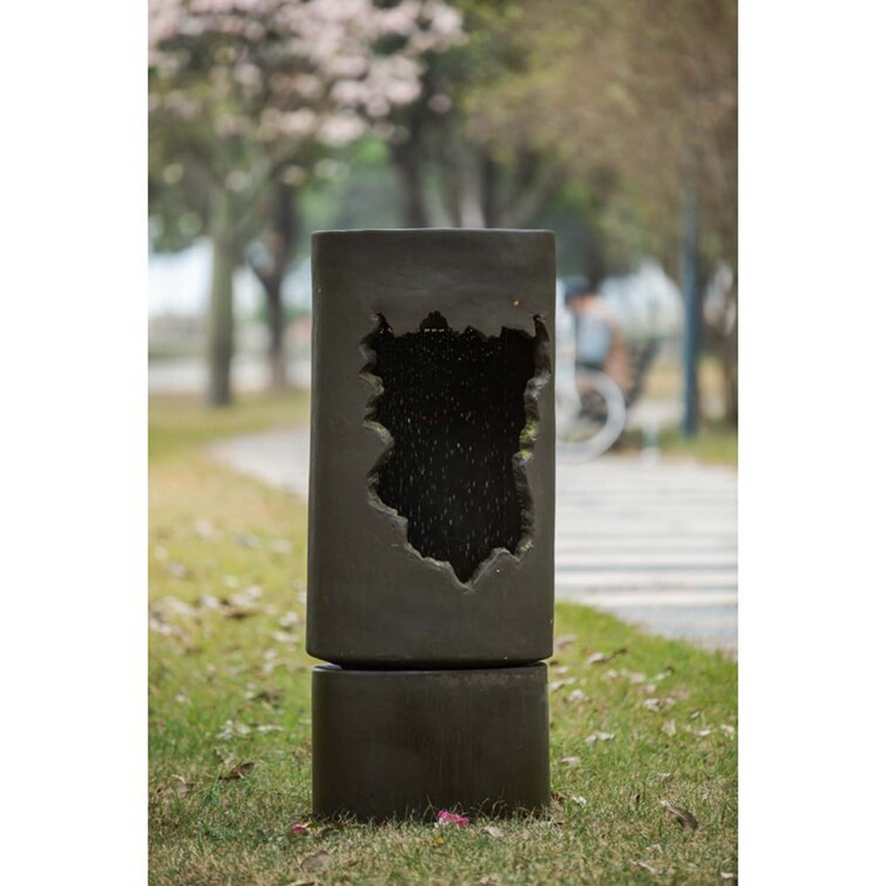 LiviNest Outdoor Water Fountain, 56.5" Tall Cement Fountain with Integrated LED Light, Recirculating Pump, DIY Flower Tray for Patio Garden Backyard Decor