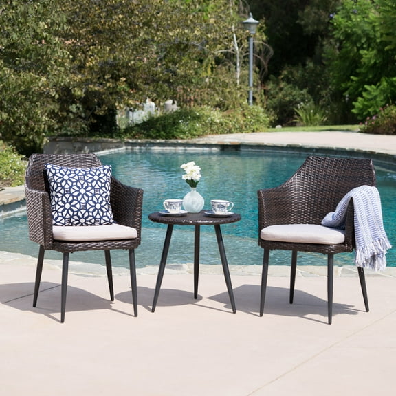 LiviNest Outdoor Wicker Bistro Set: 3-Piece Patio Furniture for Two - PE Rattan & Iron Chat Set with Waterproof Cushions for Garden, Balcony & Poolside