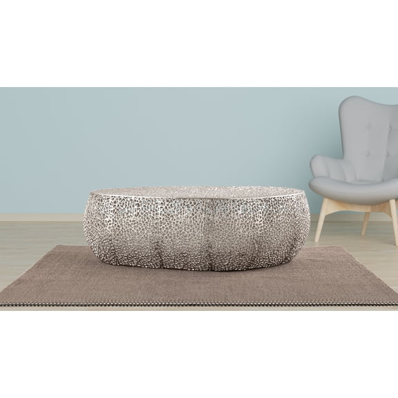 LiviNest Oval Coffee Table Modern: Cast Aluminum Frame Luxury Silver Finish - Contemporary Living Room Centerpiece for Upscale Condo Owners & Interior Design Enthusiasts