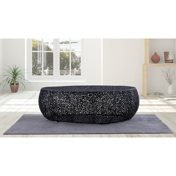 LiviNest Oval Coffee Table Modern Living Room - Black Aluminum Frame with Mesh Design for Small Apartments & Contemporary Spaces - Functional Centerpiece for Urban Dwellers & Interior Design Enthusia