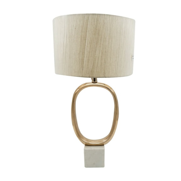 LiviNest Oval Cut Out Table Lamp: Modern Metallic Gold Design with Marble Base & Linen Shade - Hotel Room Lighting for Boutique Accommodation Bedside Nightstand Reading Lamp