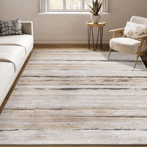 LiviNest PAYAS Collection 6x9 Brown Striped Area Rug, Stain Resistant Non Shedding Loop Pile, Kid and Pet Friendly, Machine Woven, 0.28 Inch Low Pile, Cotton Backing, for Living Room Dining Room