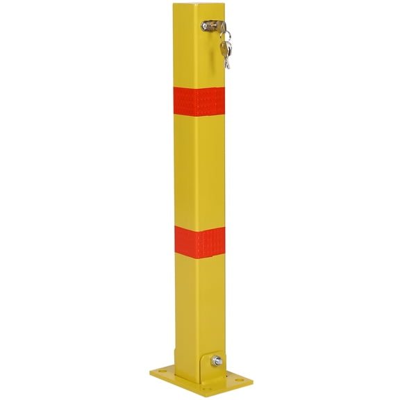 LiviNest Parking Bollard with Lock: Heavy Duty Steel Traffic Barrier - Yellow Reflective Safety Post for Industrial Zone Vehicle Control & Road Partition Security