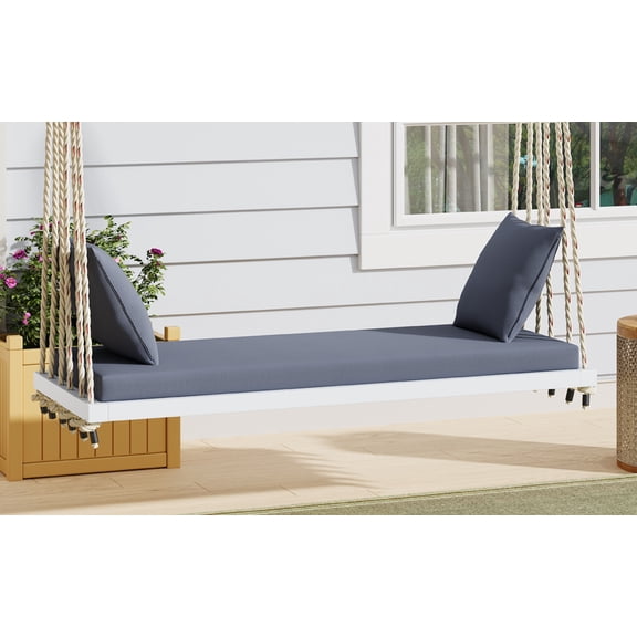 LiviNest Patio Swing Chair for Outdoor Relaxation: Acacia Wood Hanging Bench with Cushion & Pillows - Meditation & Reading Space for Urban Professionals & Home Garden Use