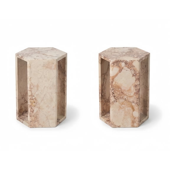 LiviNest Pink Marble Side Table: 16cm Hexagon Drink Table for Small Spaces - Unique Natural Stone Accent Stand for Living Room & Bedroom - Polished Luxury Finish for Wine Glass & Phone