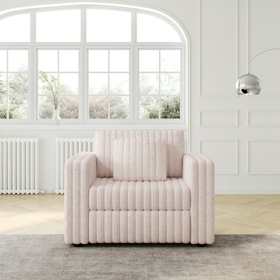 LiviNest Plush Modular Sofa Single Seater with Removable Washable Covers, Light Pink Accent Chair for Bedroom and Living Room, 44.9 in