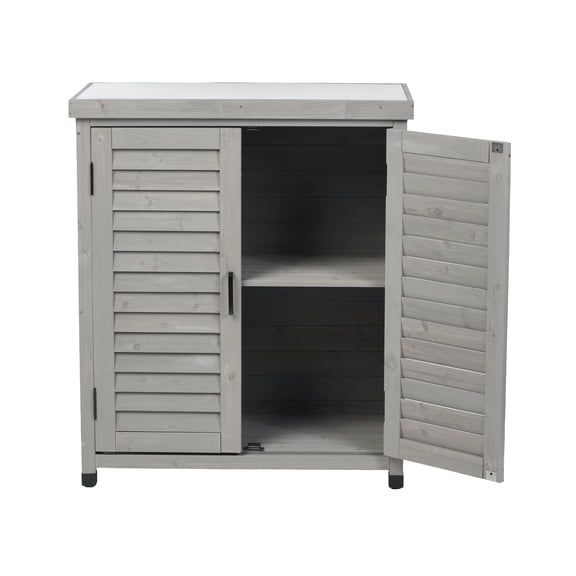 LiviNest Potting Bench Storage Cabinet Workstation: 2-in-1 Metal Top & Wood Cabinet - 220 Lbs Capacity for Small Gardens & Patios - Compact 31.5x17x36 Inch Grey Outdoor Furniture