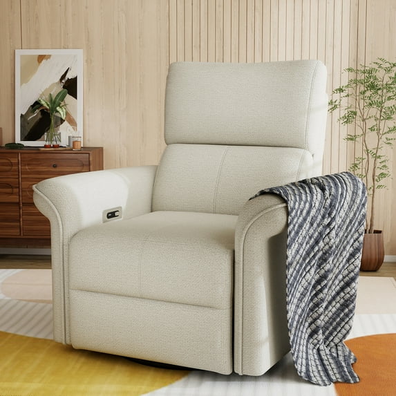 LiviNest Power Swivel Rocker Recliner Chair: 270° Swivel & 30° Rocking Glider with Dual USB Ports - Compact Fabric Recliner for Small Spaces Gaming Setup & Home Theater Living Room