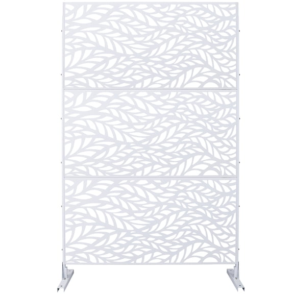 LiviNest Privacy Screen 76" H Metal Room Divider: Freestanding White Leaf Pattern Screen Panel - Meditation Space Separator for Yoga & Home Office Use