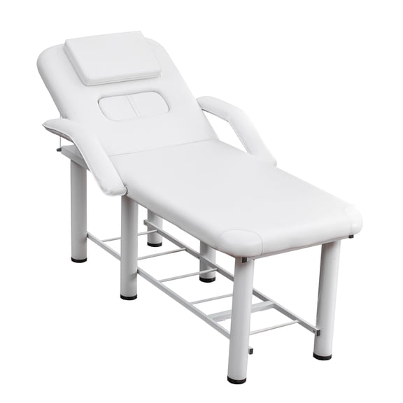 LiviNest Professional Massage Bed: 600lbs Heavy-Duty Stability - 30 Adjustable Backrest & Removable Cushions for Spa Tattoo Salon - White PU Leather