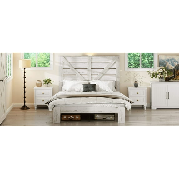 LiviNest Queen Bed Frame with Storage - Rustic Farmhouse Platform Bed with USB Charging & Touch Light for Small Apartments & Rental Homes - No Box Spring Needed & Easy Assembly for Young Adults