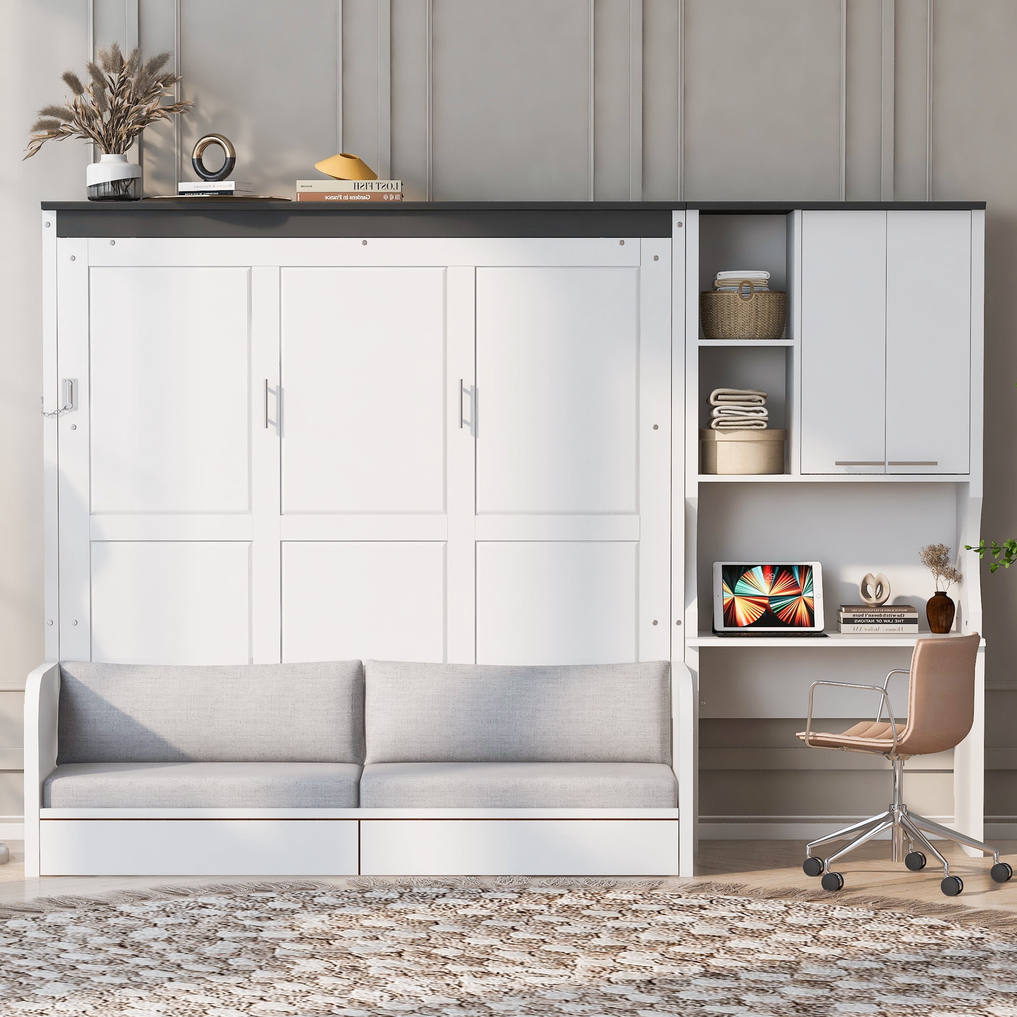 LiviNest Queen Murphy Bed with Desk & Sofa: Space Saving Wall Bed Unit ...