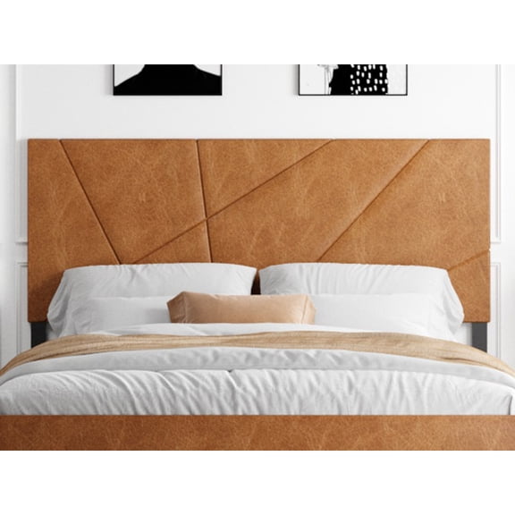 LiviNest Queen Platform Bed Frame: 800lbs Support No Box Spring - 30-Minute Quiet Assembly for Apartment Bedroom - Vintage Brown Metal Frame with Leather Headboard