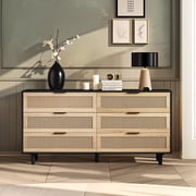 LiviNest Rattan Chest of Drawers 6-Drawer Storage Cabinet Modern Natural Design for Bedroom & Living Room - Black Frame with Woven Rattan Panels for Organized Home Decor & Clothes Storage