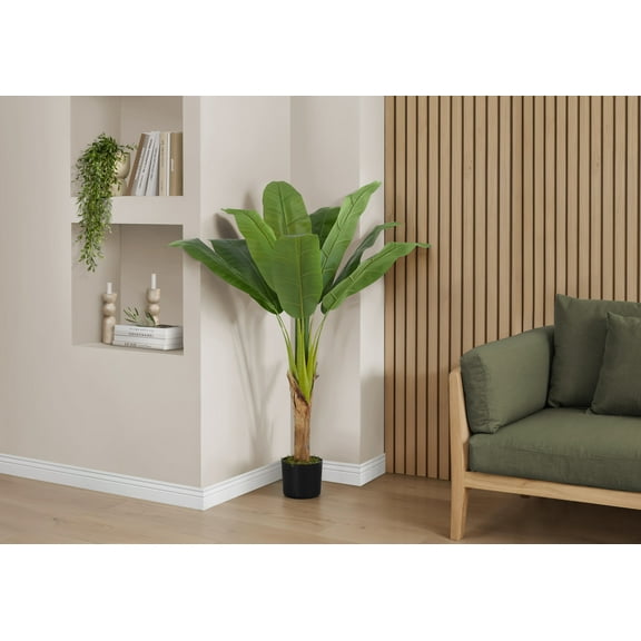LiviNest Real Touch Indoor Banana Tree: 43" Tall Artificial Plant for Home & Office - 10 Adjustable Leaves & Natural Bark Trunk - No Watering or Maintenance Required