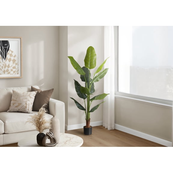 LiviNest Real Touch Indoor Floor Plant: 59" Tall Strelitzia Tree with 11 Adjustable Leaves - Zero Maintenance Lifetime Greenery for Living Room & Office Decor - Black Pot with Natural Moss