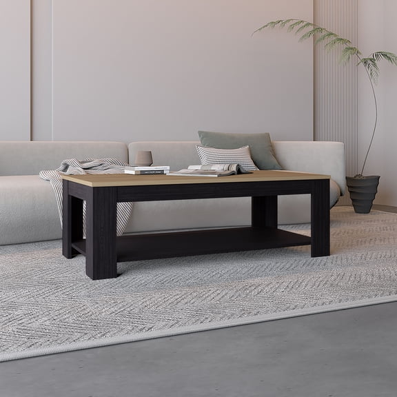 LiviNest Rectangular Coffee Table with Open Shelf: Modern Design for Living Room & Lounge Area - Two-Tone Storage Table for Decor Books & Magazines