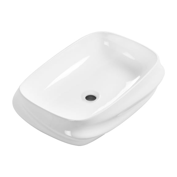 LiviNest Rectangular Vessel Sink 23.6x16.9 Inch: 3D Textured Bas Relief Design & No Faucet Hole - Gloss White Above Counter Bathroom Basin for Luxury Hotels & Modern Interiors