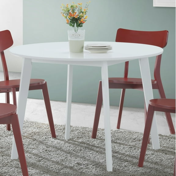 LiviNest Roma Round Dining Table, 41.73 Inch Contemporary White Compact Table for Small Apartment Dining Room, Rubberwood and MDF