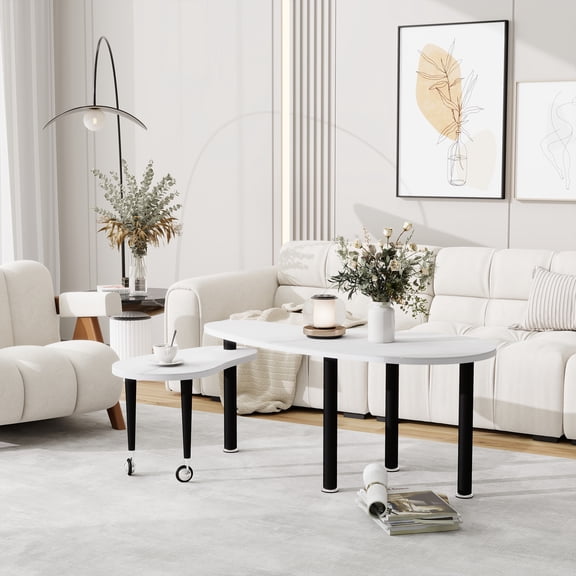 LiviNest Rotating Coffee Table for Living Room: 360 Rotatable Tabletop with Sintered Stone - 47.2" Modern Cocktail Table for Small Spaces & Home Office