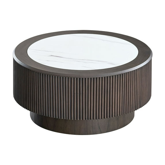 LiviNest Round Coffee Table 31.5 Inch Modern Faux Marble Top: Compact Living Room Table with Sturdy Pedestal Base for Small Space - Easy Assembly & Multi-Functional Accent Table for Apartment