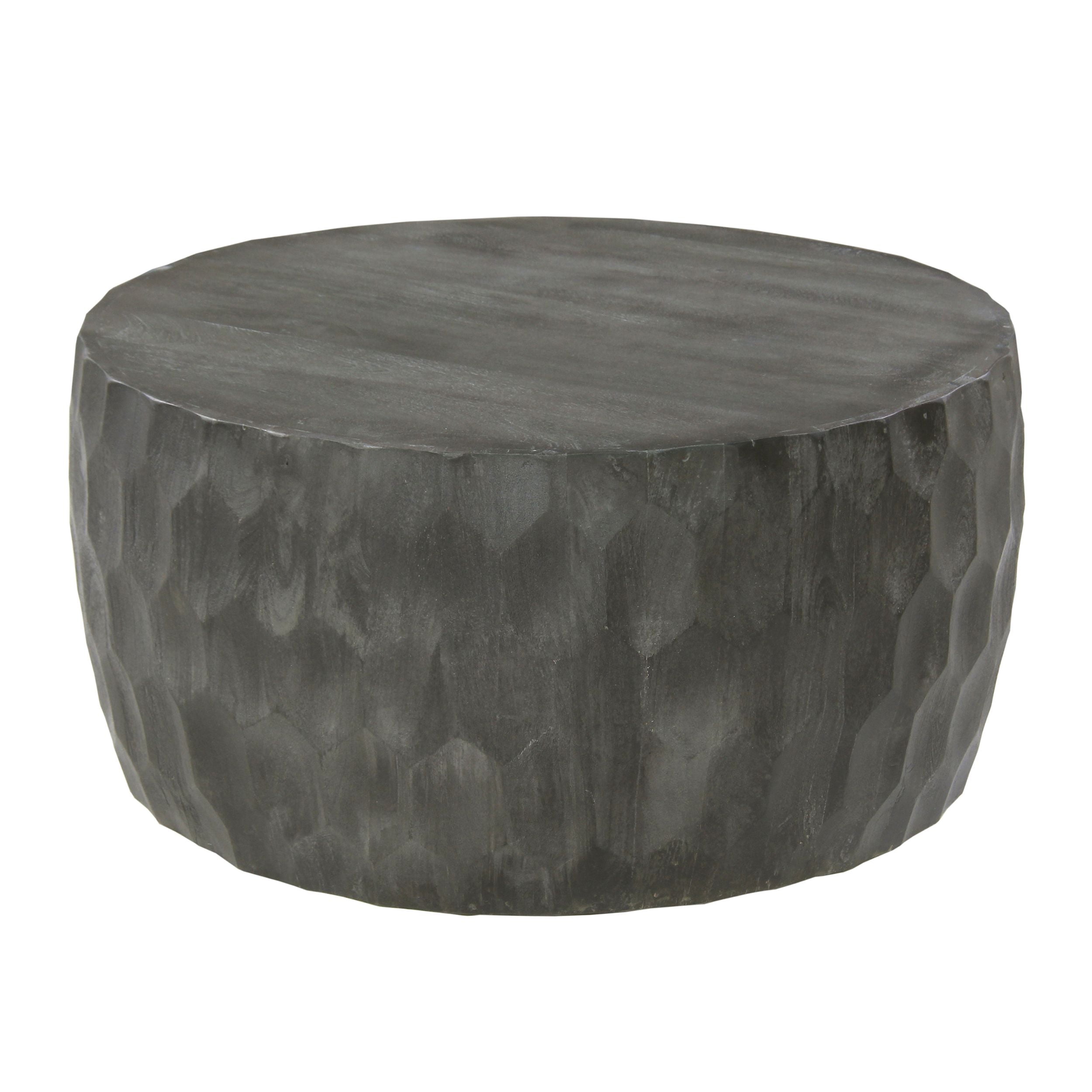 Image showcasing LiviNest Round Coffee Table: Handcrafted Mango Wood Drum Shape with ...
