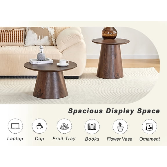 LiviNest Round Coffee Table for Small Spaces: 23.6" Walnut MDF Side Table - 300lb Capacity Stable Daily Use - Compact Living Room & Bedroom Accent Table