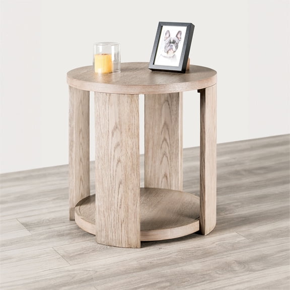 LiviNest Round End Table with Open Bottom Storage, 24 Inch Oak Finish Side Table for Living Room